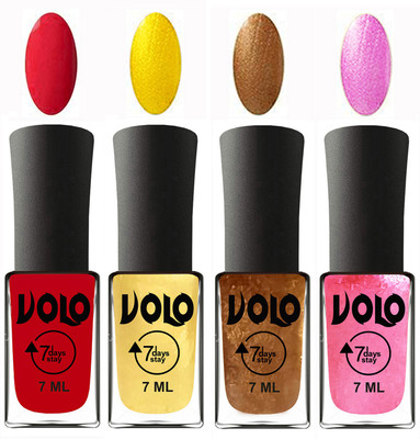 

Volo Ultra Lasting HD Shine Awesome Nail Polish Combo Redish Orange, Metallic Light Golden, Metallic Dark Golden, Metallic Pink(Pack of 4)