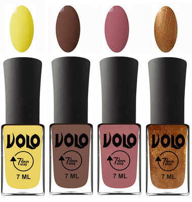 

Volo Ultra Lasting HD Shine Awesome Nail Polish Combo Yellow, Brown, Chocolate Peach, Metallic Dark Golden(Pack of 4)