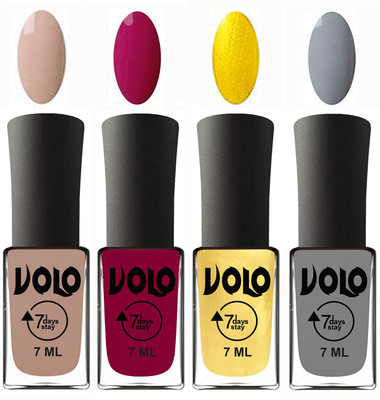 

Volo Ultra Lasting HD Shine Awesome Nail Polish Combo Light Nude, Magnta, Metallic Light Golden, Light Grey(Pack of 4)