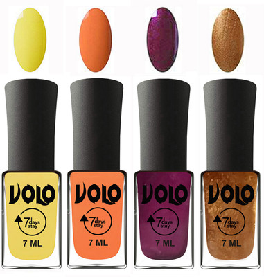 

Volo Ultra Lasting HD Shine Awesome Nail Polish Combo Yellow, Peach, Wine, Metallic Dark Golden(Pack of 4)