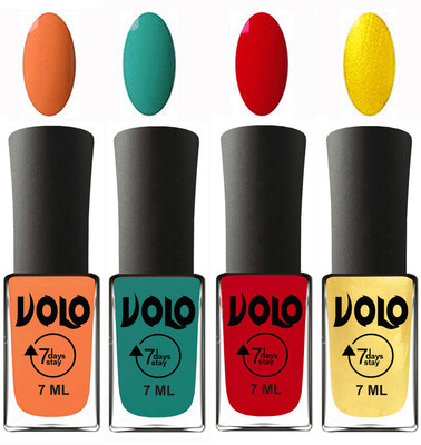 

Volo Ultra Lasting HD Shine Awesome Nail Polish Combo Peach, Radium Green, Blood Red, Metallic Light Golden(Pack of 4)