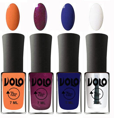 

Volo Ultra Lasting HD Shine Awesome Nail Polish Combo Peach, Wine, Navy Blue, Top Coat(Pack of 4)