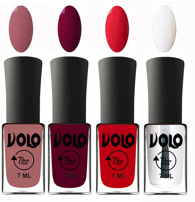 

Volo Ultra Lasting HD Shine Awesome Nail Polish Combo Chocolate Peach, Wine Maroon, Redish Orange, Top Coat(Pack of 4)