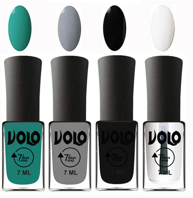

Volo Ultra Lasting HD Shine Awesome Nail Polish Combo Radium Green, Light Grey, Black, Top Coat(Pack of 4)