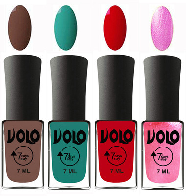 

Volo Ultra Lasting HD Shine Awesome Nail Polish Combo Brown, Radium Green, Blood Red, Metallic Pink(Pack of 4)