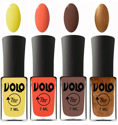

Volo Ultra Lasting HD Shine Awesome Nail Polish Combo Yellow, Neon Orange, Brown, Metallic Dark Golden(Pack of 4)