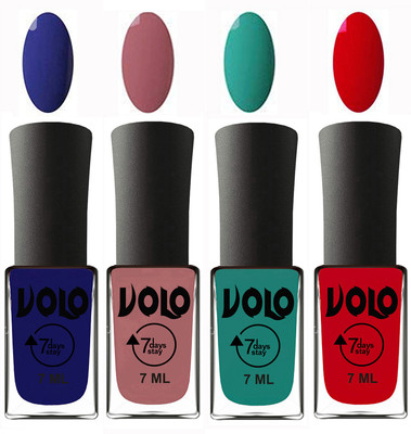 

Volo Ultra Lasting HD Shine Awesome Nail Polish Combo Navy Blue, Chocolate Peach, Radium Green, Blood Red(Pack of 4)