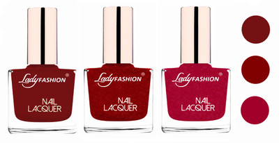 Lady Fashion Glossy & Long Stay Nail Polish combo Coffee,Red,Bright Pink(Pack of 3)