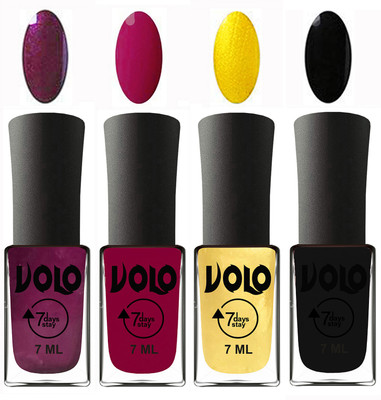 Volo Ultra Lasting HD Shine Awesome Nail Polish Combo Wine, Magnta, Metallic Light Golden, Black(Pack of 4)