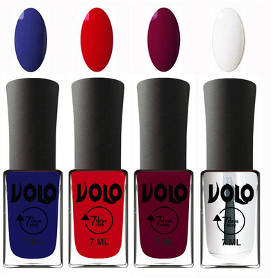 

Volo Ultra Lasting HD Shine Awesome Nail Polish Combo Navy Blue, Blood Red, Wine Maroon, Top Coat(Pack of 4)