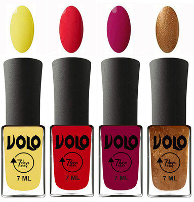 

Volo Ultra Lasting HD Shine Awesome Nail Polish Combo Yellow, Redish Orange, Magnta, Metallic Dark Golden(Pack of 4)