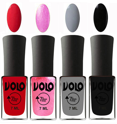 

Volo Ultra Lasting HD Shine Awesome Nail Polish Combo Redish Orange, Metallic Pink, Light Grey, Black(Pack of 4)