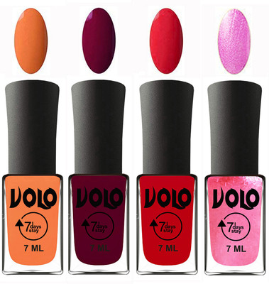 

Volo Ultra Lasting HD Shine Awesome Nail Polish Combo Peach, Wine Maroon, Redish Orange, Metallic Pink(Pack of 4)