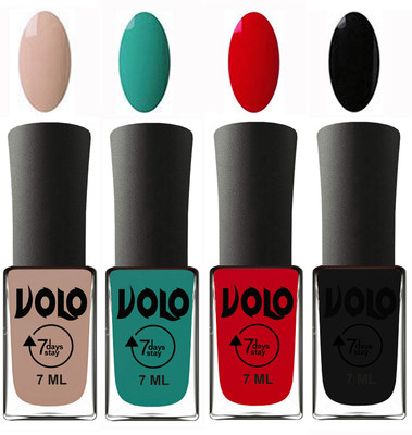 

Volo Ultra Lasting HD Shine Awesome Nail Polish Combo Light Nude, Radium Green, Blood Red, Black(Pack of 4)