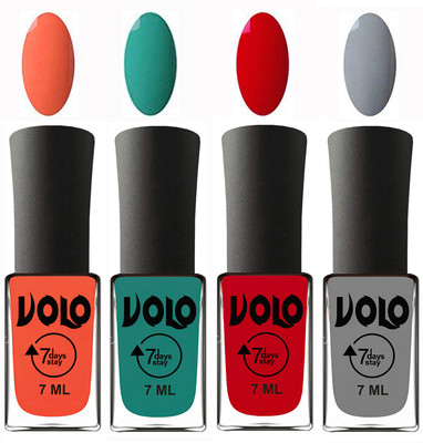 

Volo Ultra Lasting HD Shine Awesome Nail Polish Combo Neon Orange, Radium Green, Blood Red, Light Grey(Pack of 4)