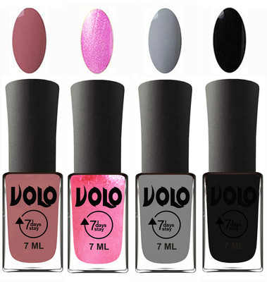 

Volo Ultra Lasting HD Shine Awesome Nail Polish Combo Chocolate Peach, Metallic Pink, Light Grey, Black(Pack of 4)