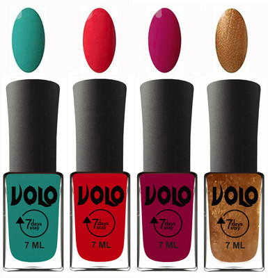 

Volo Ultra Lasting HD Shine Awesome Nail Polish Combo Radium Green, Redish Orange, Magnta, Metallic Dark Golden(Pack of 4)