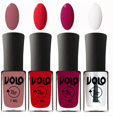 

Volo Ultra Lasting HD Shine Awesome Nail Polish Combo Chocolate Peach, Redish Orange, Magnta, Top Coat(Pack of 4)