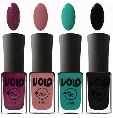 

Volo Ultra Lasting HD Shine Awesome Nail Polish Combo Wine, Chocolate Peach, Radium Green, Black(Pack of 4)