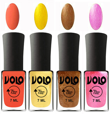 

Volo Ultra Lasting HD Shine Awesome Nail Polish Combo Neon Orange, Metallic Light Golden, Metallic Dark Golden, Metallic Pink(Pack of 4)