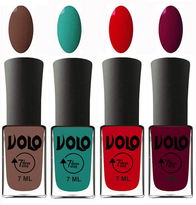 

Volo Ultra Lasting HD Shine Awesome Nail Polish Combo Brown, Radium Green, Blood Red, Wine Maroon(Pack of 4)