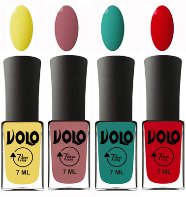 

Volo Ultra Lasting HD Shine Awesome Nail Polish Combo Yellow, Chocolate Peach, Radium Green, Blood Red(Pack of 4)