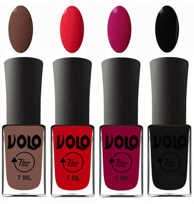 

Volo Ultra Lasting HD Shine Awesome Nail Polish Combo Brown, Redish Orange, Magnta, Black(Pack of 4)