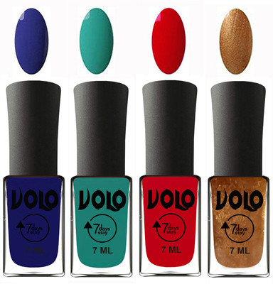 

Volo Ultra Lasting HD Shine Awesome Nail Polish Combo Navy Blue, Radium Green, Blood Red, Metallic Dark Golden(Pack of 4)