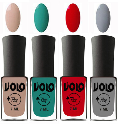 

Volo Ultra Lasting HD Shine Awesome Nail Polish Combo Light Nude, Radium Green, Blood Red, Light Grey(Pack of 4)