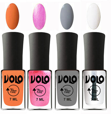 

Volo Ultra Lasting HD Shine Awesome Nail Polish Combo Peach, Metallic Pink, Light Grey, Top Coat(Pack of 4)