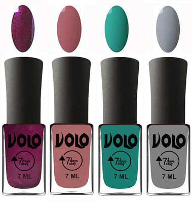 

Volo Ultra Lasting HD Shine Awesome Nail Polish Combo Wine, Chocolate Peach, Radium Green, Light Grey(Pack of 4)