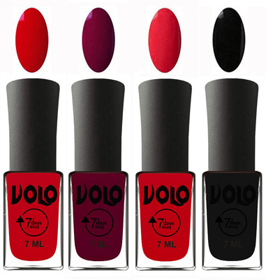 

Volo Ultra Lasting HD Shine Awesome Nail Polish Combo Blood Red, Wine Maroon, Redish Orange, Black(Pack of 4)
