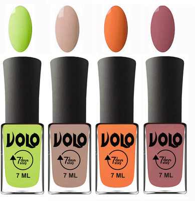 

Volo Ultra Lasting HD Shine Awesome Nail Polish Combo Parrot Green, Light Nude, Peach, Chocolate Peach(Pack of 4)