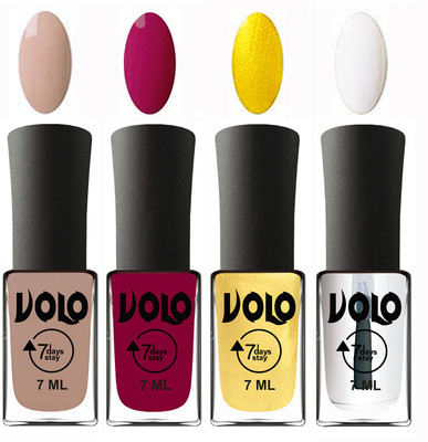 

Volo Ultra Lasting HD Shine Awesome Nail Polish Combo Light Nude, Magnta, Metallic Light Golden, Top Coat(Pack of 4)