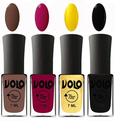 

Volo Ultra Lasting HD Shine Awesome Nail Polish Combo Brown, Magnta, Metallic Light Golden, Black(Pack of 4)