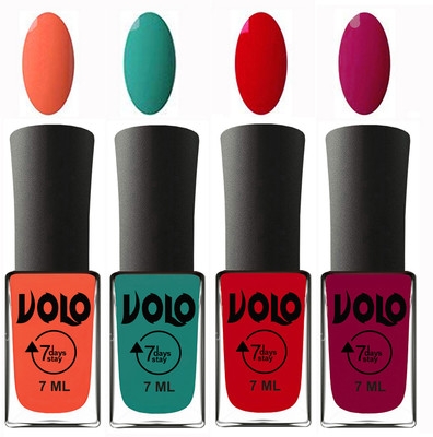 

Volo Ultra Lasting HD Shine Awesome Nail Polish Combo Neon Orange, Radium Green, Blood Red, Magnta(Pack of 4)