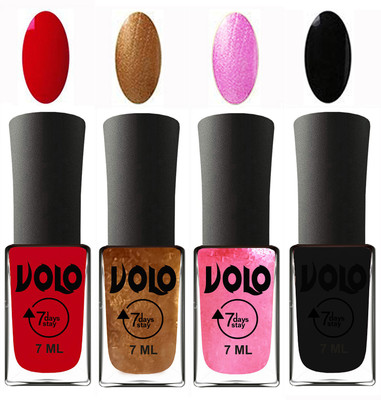 

Volo Ultra Lasting HD Shine Awesome Nail Polish Combo Blood Red, Metallic Dark Golden, Metallic Pink, Black(Pack of 4)