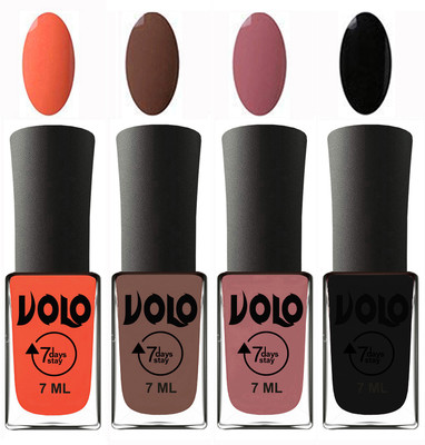 

Volo Ultra Lasting HD Shine Awesome Nail Polish Combo Neon Orange, Brown, Chocolate Peach, Black(Pack of 4)