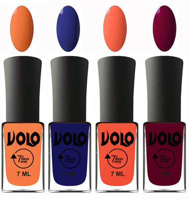 

Volo Ultra Lasting HD Shine Awesome Nail Polish Combo Peach, Navy Blue, Neon Orange, Wine Maroon(Pack of 4)