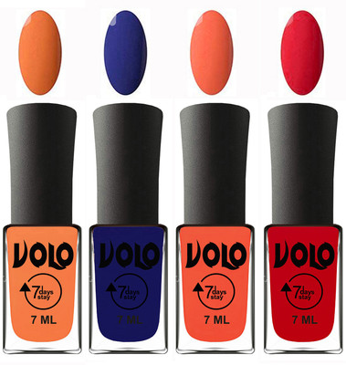 

Volo Ultra Lasting HD Shine Awesome Nail Polish Combo Peach, Navy Blue, Neon Orange, Redish Orange(Pack of 4)