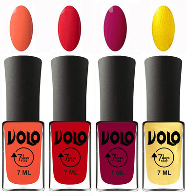

Volo Ultra Lasting HD Shine Awesome Nail Polish Combo Neon Orange, Redish Orange, Magnta, Metallic Light Golden(Pack of 4)