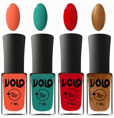 

Volo Ultra Lasting HD Shine Awesome Nail Polish Combo Neon Orange, Radium Green, Blood Red, Metallic Dark Golden(Pack of 4)