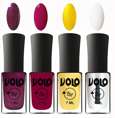 

Volo Ultra Lasting HD Shine Awesome Nail Polish Combo Wine, Magnta, Metallic Light Golden, Top Coat(Pack of 4)