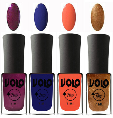 

Volo Ultra Lasting HD Shine Awesome Nail Polish Combo Wine, Navy Blue, Neon Orange, Metallic Dark Golden(Pack of 4)