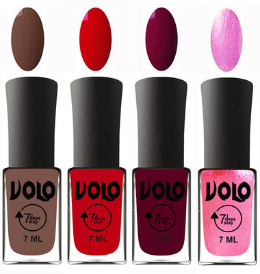 

Volo Ultra Lasting HD Shine Awesome Nail Polish Combo Brown, Blood Red, Wine Maroon, Metallic Pink(Pack of 4)