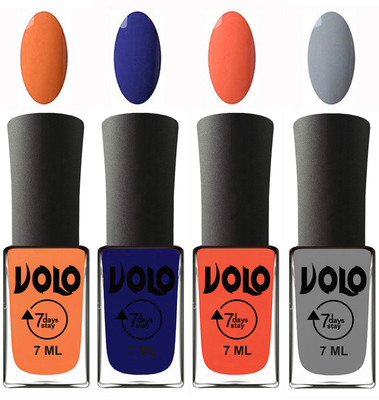 

Volo Ultra Lasting HD Shine Awesome Nail Polish Combo Peach, Navy Blue, Neon Orange, Light Grey(Pack of 4)