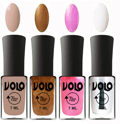 

Volo Ultra Lasting HD Shine Awesome Nail Polish Combo Light Nude, Metallic Dark Golden, Metallic Pink, Top Coat(Pack of 4)