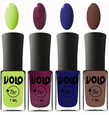 Volo Ultra Lasting HD Shine Awesome Nail Polish Combo Parrot Green, Wine, Navy Blue, Brown(Pack of 4)