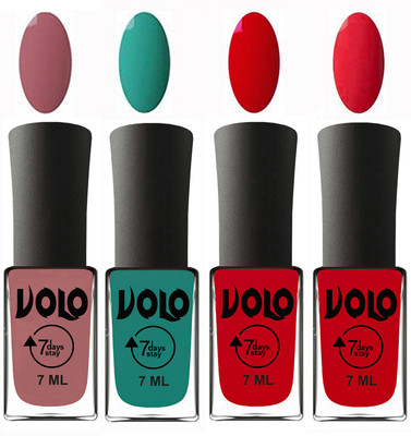 

Volo Ultra Lasting HD Shine Awesome Nail Polish Combo Chocolate Peach, Radium Green, Blood Red, Redish Orange(Pack of 4)