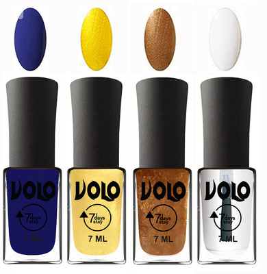 

Volo Ultra Lasting HD Shine Awesome Nail Polish Combo Navy Blue, Metallic Light Golden, Metallic Dark Golden, Top Coat(Pack of 4)